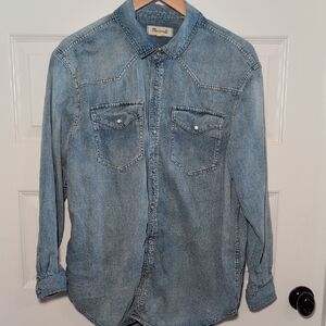 Madewell Light Blue Denim Western Pearl Snap Shirt L